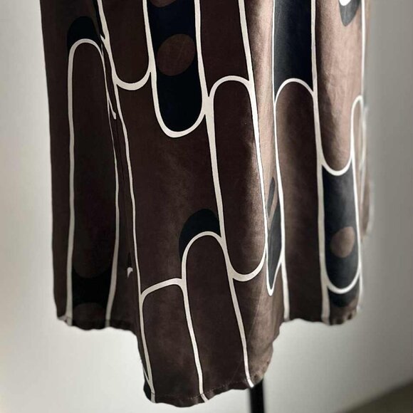 Zara Basic Pure Silk Cocoa & Black Abstract Tie-Neck Halter Blouse – US L - Picture 2 of 11